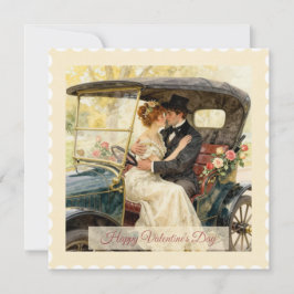 Tarjeta Festiva Romance in a Victorian Car – Valentine’s Day Card