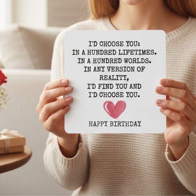 Tarjeta Festiva Romantic Birthday Card for Wife – I’d Choose You  (Romantic Birthday Love Card “I’d Choose You in 100 Lifetimes” Heartfelt Husband Card)