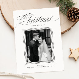 Tarjeta Festiva Romantic Black and White Newlywed Photo Christmas
