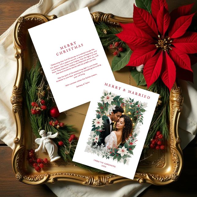 Tarjeta Festiva Romantic Christmas Botanical Frame Photo (Romantic Christmas Botanical Frame Holiday Cards with Photo and white Background for First Christmas)