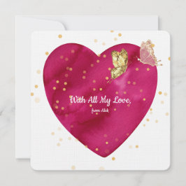 Tarjeta Festiva Romantic Heart & Gold Butterfly Valentine Card