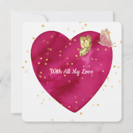 Tarjeta Festiva Romantic Heart & Gold Butterfly Valentine Card
