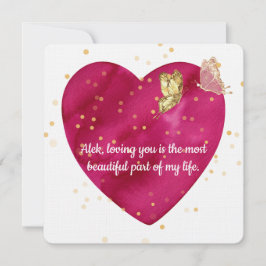 Tarjeta Festiva Romantic Heart & Gold Butterfly Valentine Card
