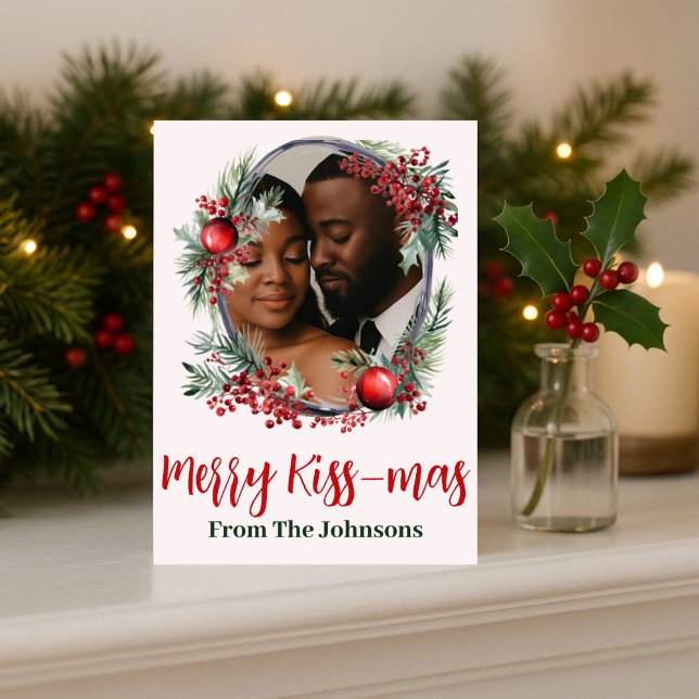 Tarjeta Festiva Romantic "Merry Kissmas" Photo Christmas Greeting (Subido por el creador)