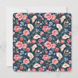 Tarjeta Festiva Romantic Navy Blue Floral Garden Pattern
