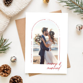 Tarjeta Festiva Romantic Newlywed Merry & Married Photo Christmas