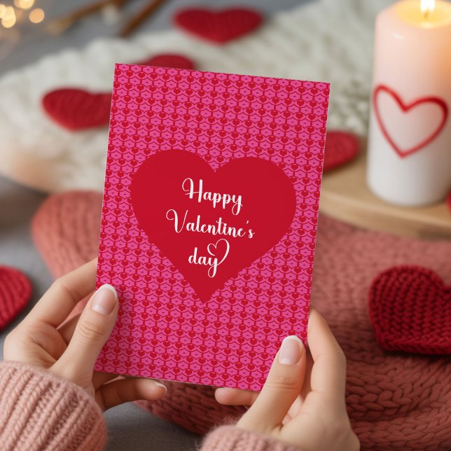 Tarjeta Festiva Romantic Pink Red Hearts Happy Valentine’s Day  (Romantic Pink Red Hearts Happy Valentine’s Day Holiday Card)