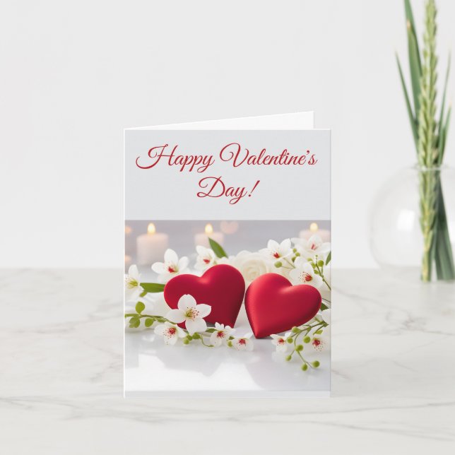 Tarjeta Festiva Romantic Red Hearts & Flowers Valentine’s Card  (Anverso)
