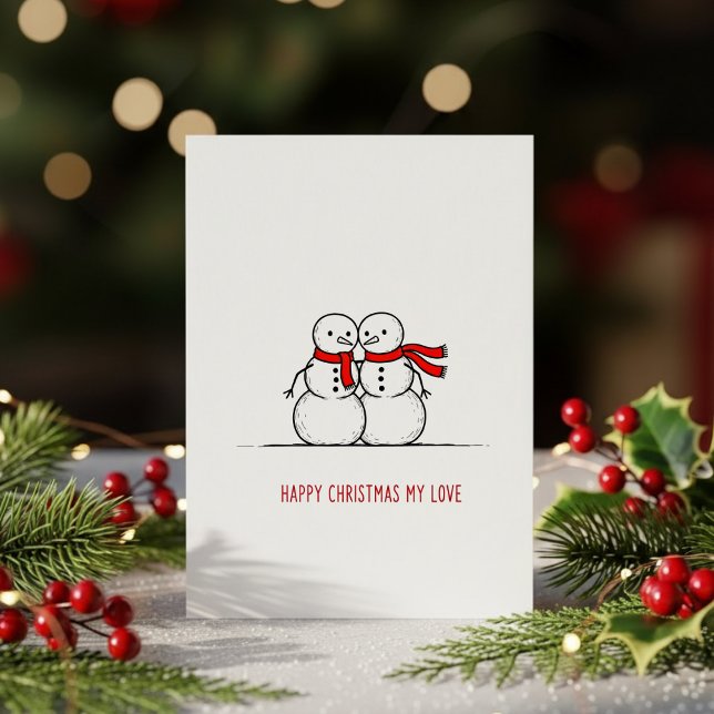 Tarjeta Festiva Romantic Snowman Kiss Card – Sweet Christmas Love  (Subido por el creador)