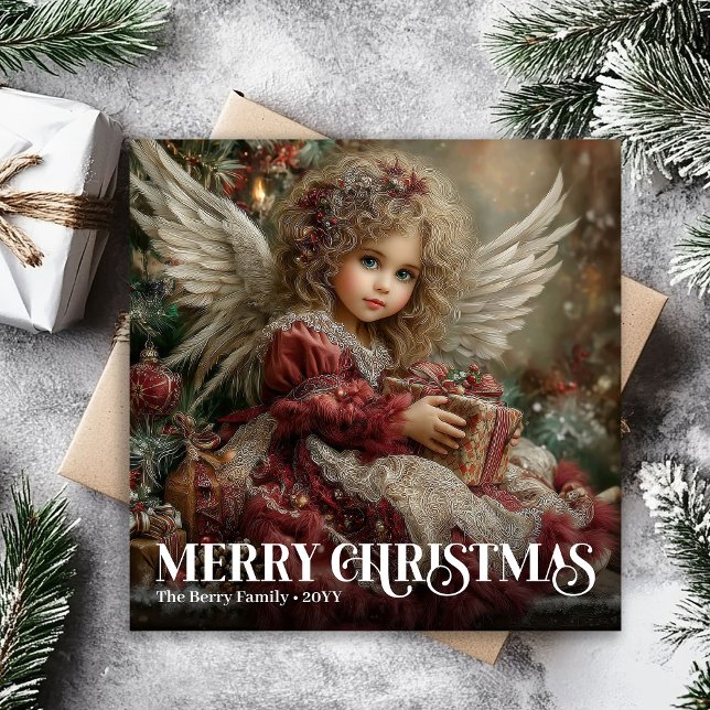 Tarjeta Festiva Romantic Vintage Angel Burgundy Christmas Greeting (Romantic Vintage Angel Burgundy Christmas Greeting)