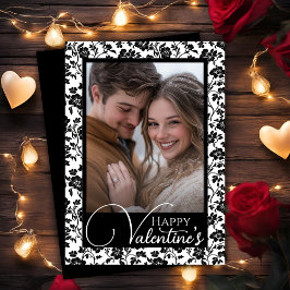 Tarjeta Festiva Romántica foto de San Valentín de color blanco y n