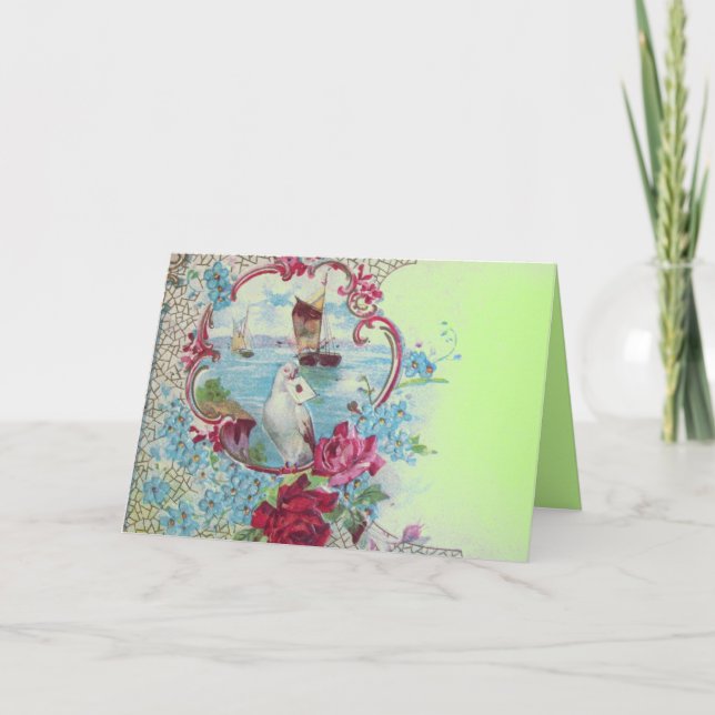TARJETA FESTIVA ROMÁNTICA, ROSAS AZULES DE FLORES ROJOS CON DOLOR (Anverso)