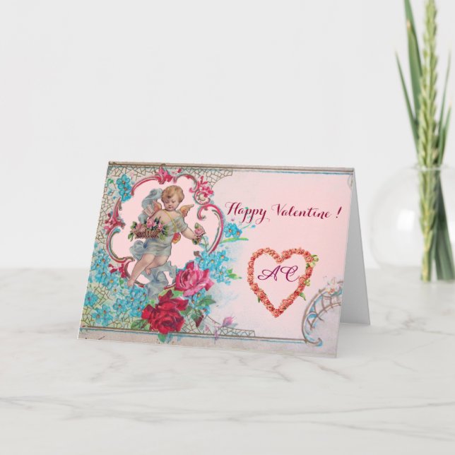 TARJETA FESTIVA ROMÁNTICA/VÁLENTINA CUPIDA RECOGIDA ROSAS ROSAS RO (Anverso)