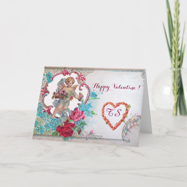 TARJETA FESTIVA ROMÁNTICA/VÁLENTINA CUPIDA RECOGIDA ROSAS ROSAS RO (Anverso)