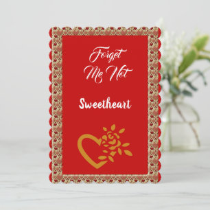 Tarjeta Festiva Romántico Corazón de Oro me olvida no San Valentín