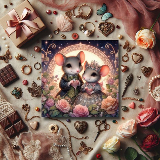 Tarjeta Festiva Romántico Fantasía ratones Whimsical Valentine (Subido por el creador)