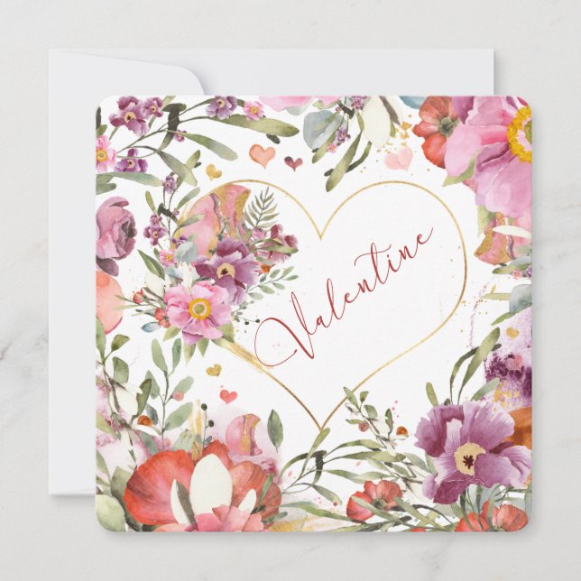 Tarjeta Festiva Romántico Gold Heart Floral Valentines (Anverso)