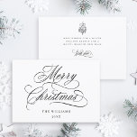 Tarjeta Festiva Romántico guión navideño<br><div class="desc">Esta sencilla tarjeta plana de Navidades incluye una elegante y romántica caligrafía con letras de caligrafía rápida,  un ramo de bayas y texto personalizado en la parte posterior. Para una personalización más avanzada de este diseño,  haga clic en el BOTÓN HERRAMIENTA DE DISEÑO AZUL de arriba.</div>