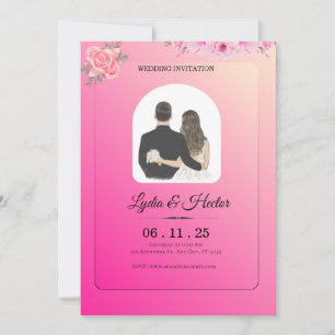 Tarjeta Festiva -Romántico-Rosa-Acuarela-Floral-Pareja-Boda-