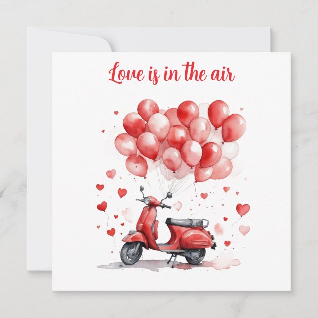 Tarjeta Festiva Romántico scooter rojo de San Valentín Italia (Anverso)