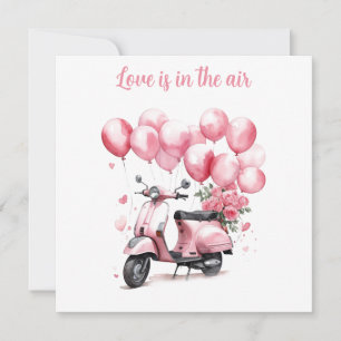 Tarjeta Festiva Romántico Scooter Rosa de San Valentín Italia 