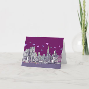 Tarjeta Festiva Rompecabezas morado de tinta de Nueva York