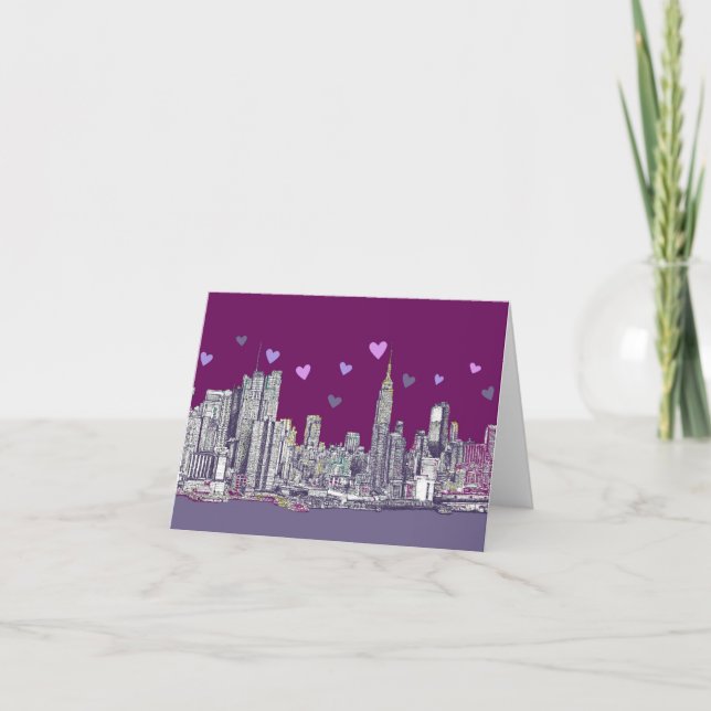 Tarjeta Festiva Rompecabezas morado de tinta de Nueva York (Anverso)
