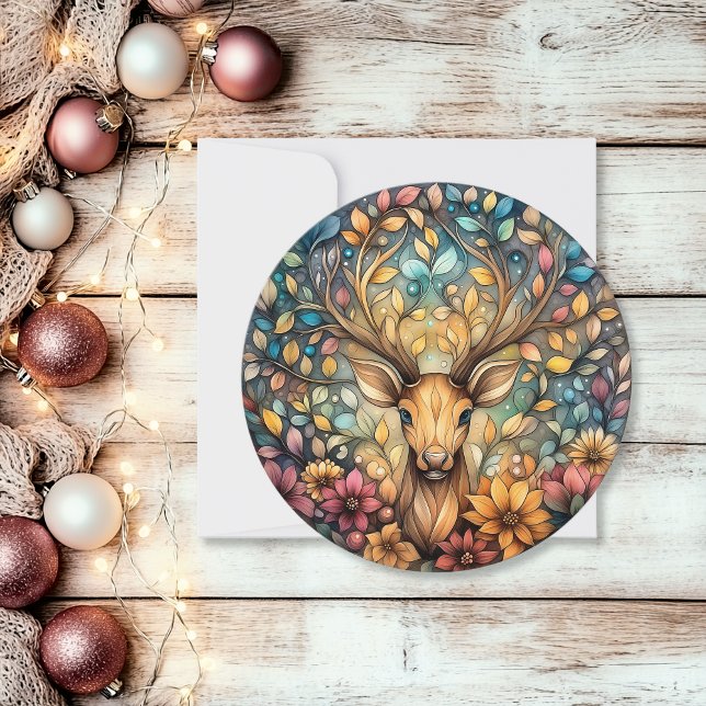 Tarjeta Festiva Ronda de Personalizable majestuoso de renos (Majestic Reindeer Customizable Round Holiday Card)