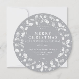 Tarjeta Festiva Ronda Gray Merry Christmas Holly Wreath