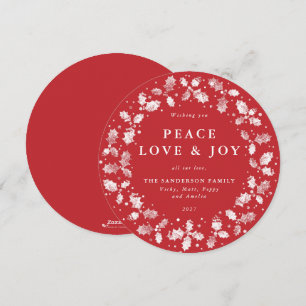 Tarjeta Festiva Ronda Red Holly Wreath Peace Love + Joy