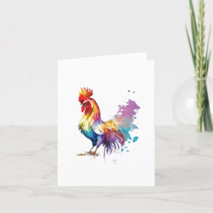 Tarjeta Festiva Rooster F Retrato de pájaro en acuarelas y pluma