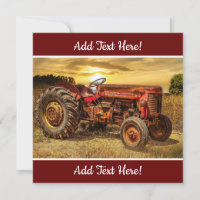 Rooster Hen del Tractor Antiguo de la Granja Roja