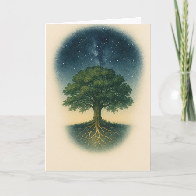 Tarjeta Festiva Rooted & Rising Family Tree Constellation (Anverso)