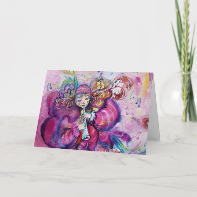 TARJETA FESTIVA ROPA DE COLOR ROSA MUSICAL (Anverso)
