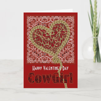 Tarjeta Festiva Roped My Heart Cowgirl Valentine