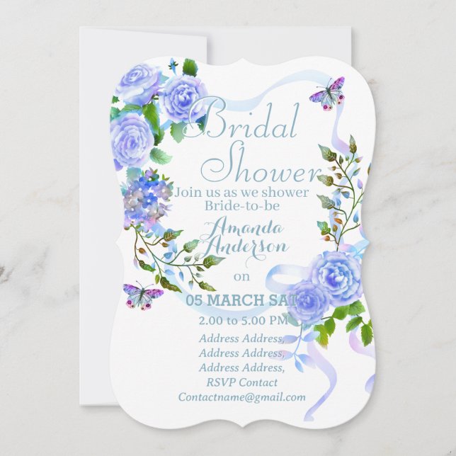 Tarjeta Festiva Rosa azul Romantics Bridal Shower (Anverso)