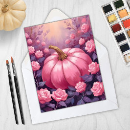 Tarjeta Festiva Rosa Calabaza Rosa Floral Halloween Día de Acción 
