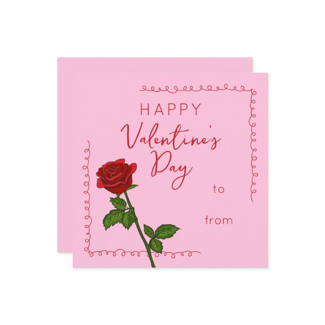 Tarjeta Festiva Rosa cuadrada personalizada Feliz día de San Valen (Anverso/Reverso In Situ)