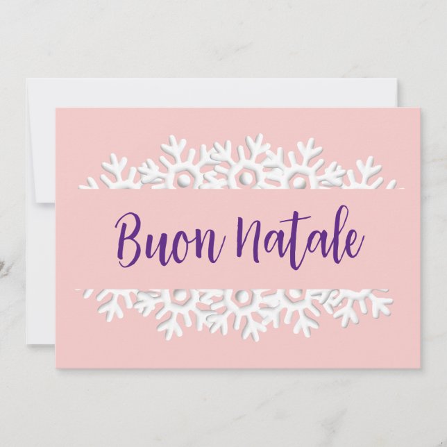 Tarjeta Festiva Rosa Cuarzo, Violeta y Blanco Buon Natale (Anverso)