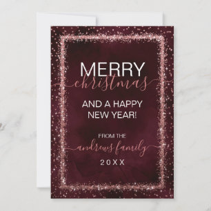 Tarjeta Festiva Rosa de Borgoña  Navidades de confetti rociados co