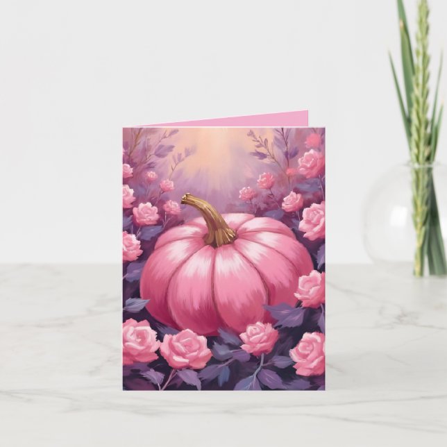 Tarjeta Festiva Rosa de calabaza rosa Floral Halloween Acción de G (Anverso)