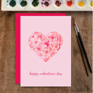 Tarjeta Festiva Rosa de color de agua personalizado El día de San 