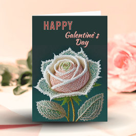 Tarjeta Festiva Rosa de encaje Día de Galentine`s Día de San Valen
