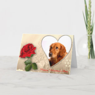 Tarjeta Festiva Rosa de Golden Retriever de Corazón feliz Día de S