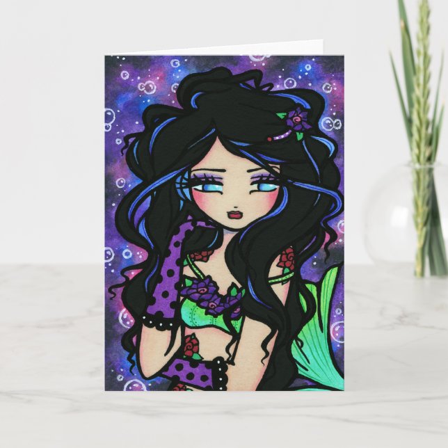 Tarjeta Festiva Rosa de hadas de la fantasía de la sirena de (Anverso)