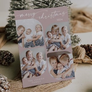 Tarjeta Festiva Rosa de Moda Boho Familia Rosa Navidades multifoto