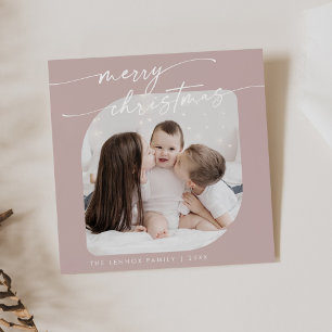 Tarjeta Festiva Rosa de Moda Boho Foto rosada de Navidades familia