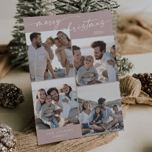 Tarjeta Festiva Rosa de Moda Boho, Navidades únicos de fotografía