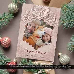 Tarjeta Festiva Rosa de navidades Purpurina de oro foto de copo de