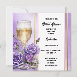 Tarjeta Festiva Rosa de oro morado con ducha de novia
